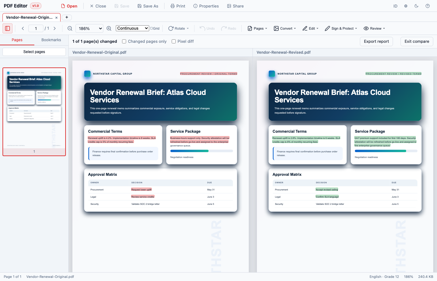 Side-by-side PDF comparison workflow